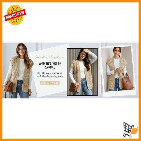 Sleeveless Chunky Knit Sweater Vest Open Front Cardigan Womens - Picture 8 of 8